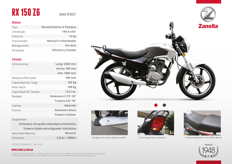 Ficha Técnica Zanella - RX 150 Z6