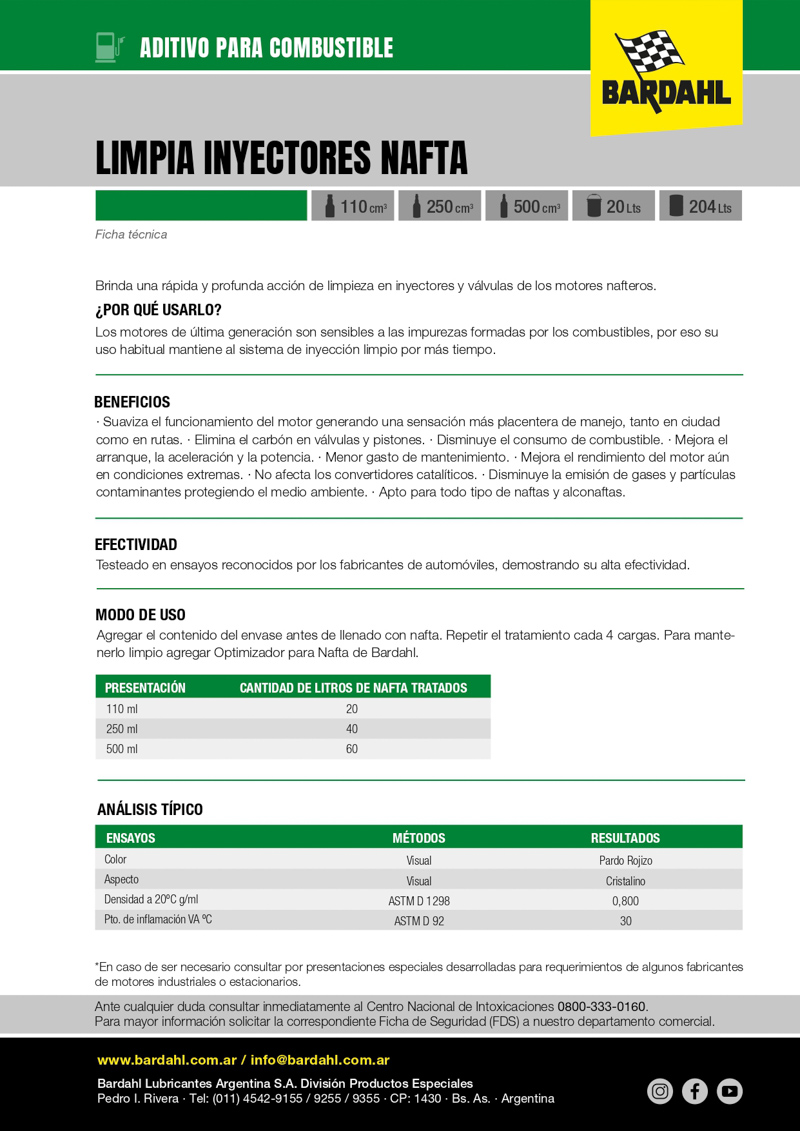 Limpia Inyectores Nafta 12 x 500 ml Bardahl