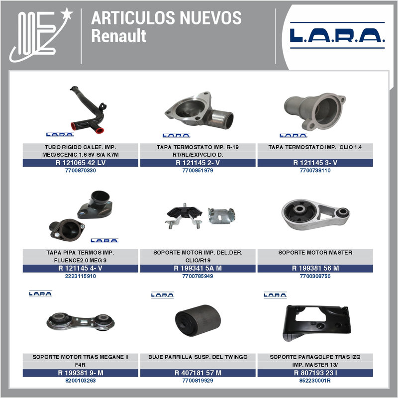 Nuevos repuestos LARA para Peugeot, Renault, Toyota y VW